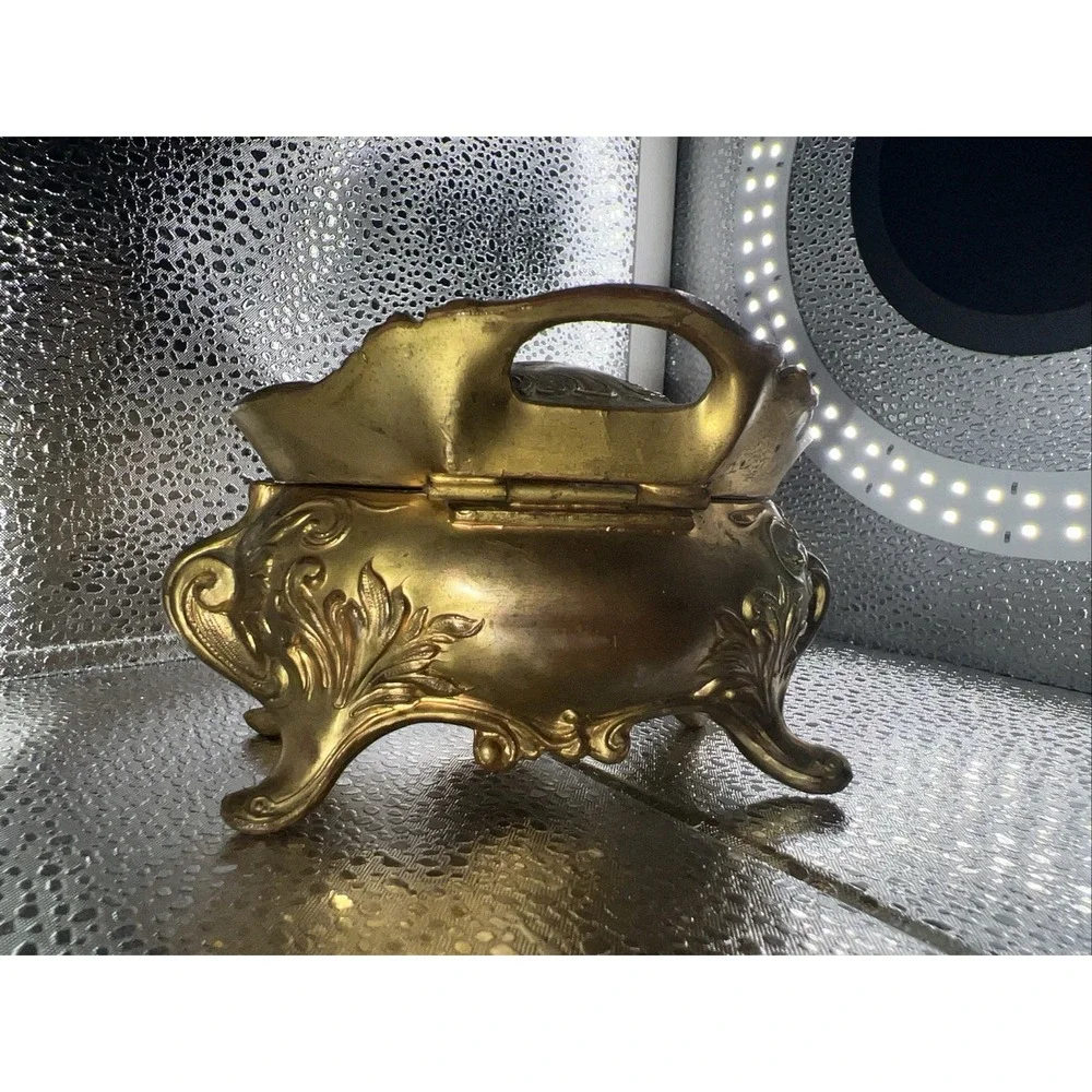 Antique Art Nouveau Jewelry Casket‎ Or Trinket Box Gold Tone